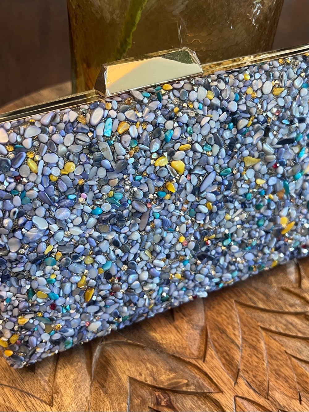 New Embellished Multicolor Pebble Clutch - Evening Bag